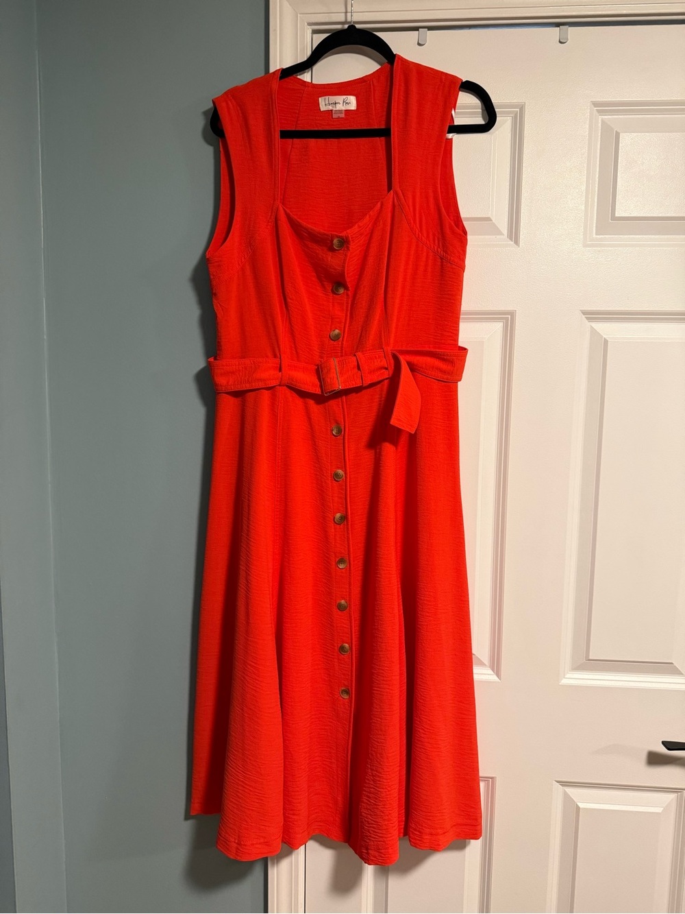 Harper Red Sleeveless Midi Dress with Belt